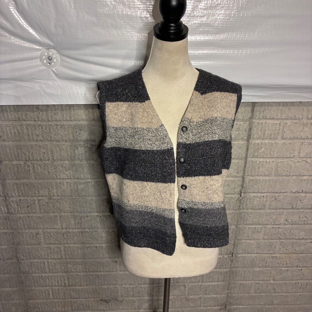 Les Authentiques d Armand Thiery Wool Silk Striped Sweater Vest Grey Large